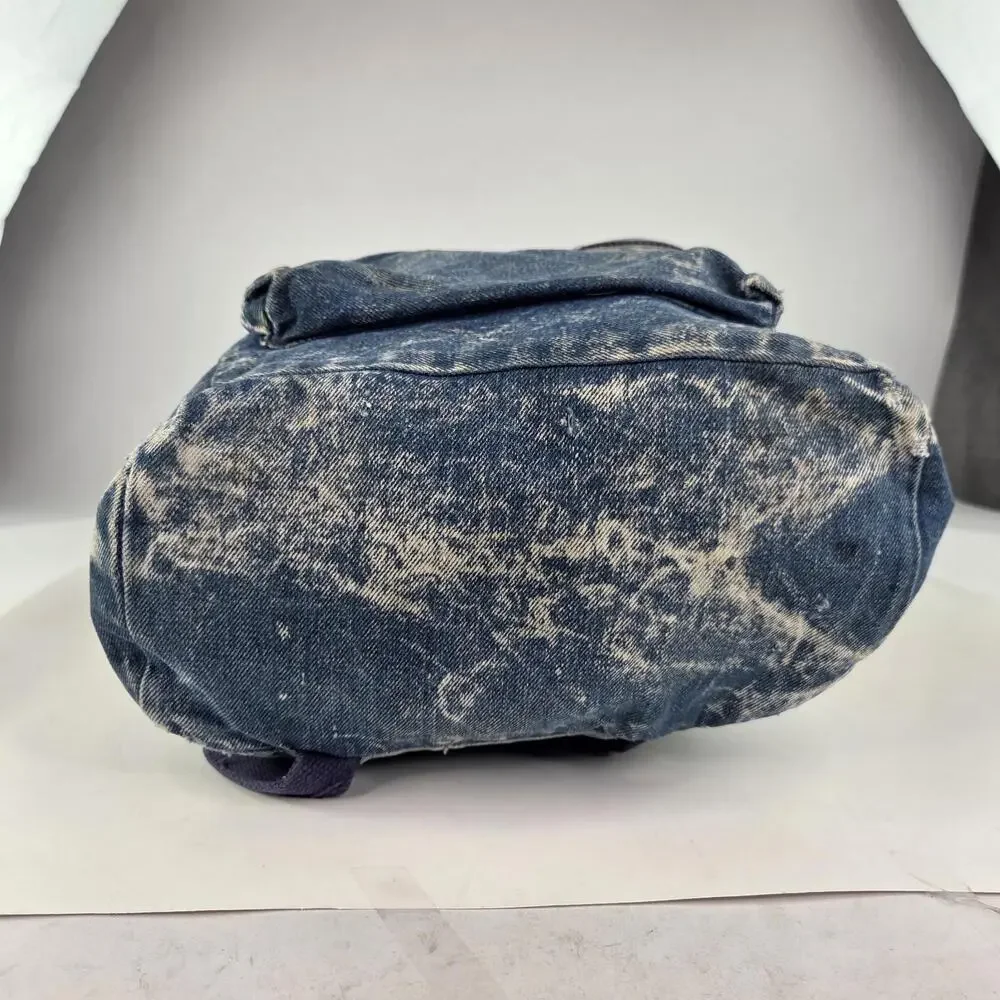 Vintage Class Act 90s Blue Stone Washed Thick Denim Zip Niche Design Backpacks - Picture 9 of 13